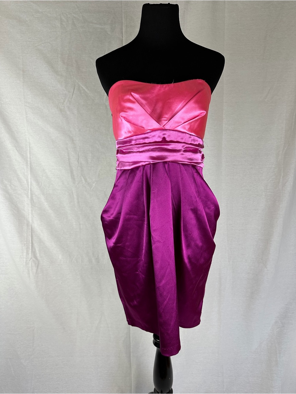 Ruby Rox Strapless Two-Tone Pink & Magenta Satin Dress (see measurements)